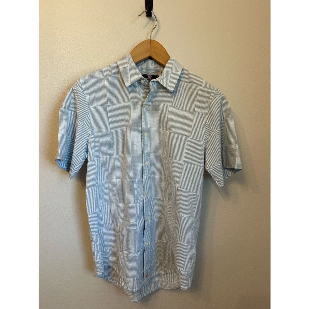 Vineyard Vines Slim Fit Murray Light Blue Patterned Short-Sleeve Button-Up Shirt